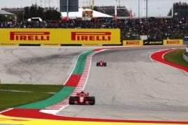 Kimi Raikkonen & Sebastian Vettel Ferrari on track US GP F1/2018