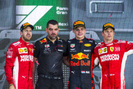 Winners Mexican GP F1/2018 Max Verstappen, Sebastian Vettel & Kimi Raikkonen