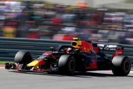 Max Verstappen of the Netherlands driving the (33) Aston Martin Red Bull Racing RB14 TAG Heuer on track during the United States Formula One Grand Prix at Circuit of The Americas on October 21, 2018 in Austin, United States.