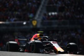 Max Verstappen of the Netherlands driving the (33) Aston Martin Red Bull Racing RB14 TAG Heuer on track during the United States Formula One Grand Prix at Circuit of The Americas on October 21, 2018 in Austin, United States.