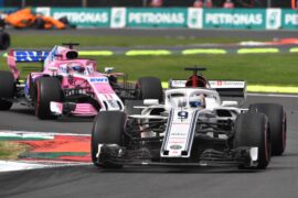 Marcus Ericsson, Alfa Romeo Sauber C37 leads Sergio Perez, Racing Point Force India VJM11 at Formula One World Championship, Rd19, Mexican Grand Prix, Race, Circuit Hermanos Rodriguez, Mexico City, Mexico, Sunday 28 October 2018.