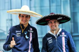 (L to R): Esteban Ocon (FRA) Racing Point Force India F1 Team and Sergio Perez (MEX) Racing Point Force India F1 Team at an America Movil Charity Football Match. Mexican Grand Prix, Wednesday 24th October 2018. Mexico City, Mexico.