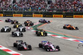 Sergio Perez (MEX) Racing Point Force India F1 VJM11 at the start of the race. Russian Grand Prix, Sunday 30th September 2018. Sochi Autodrom, Sochi, Russia.