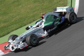Jenson Button driving the Honda RA108 at Mangy Course, France (2008)