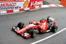 Kimi Raikkonen driving the Ferrari SF15-T at Monaco (2015)