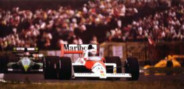 Alain Prost driving the McLaren MP4-5 Honda on the Hungaroring (1989)