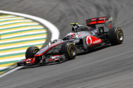Jenson Button driving the McLaren MP4-26 Mercedes at Brazil (2011)
