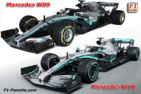 Mercedes W10 VS Mercedes W09 left-front view