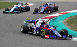 Daniil Kvyat driving the (26) Scuderia Toro Rosso STR14 Honda leads Robert Kubica driving the (88) Rokit Williams Racing FW42 Mercedes and Alexander Albon driving the (23) Scuderia Toro Rosso STR14 Honda on track during the F1 Grand Prix of China at Shanghai International Circuit on April 14, 2019.