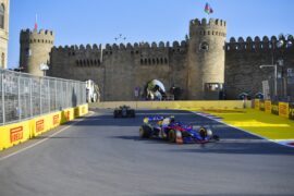 Alexander Albon, Toro Rosso STR14, leads Romain Grosjean, Haas VF-19 during the 2019 Azerbaijan GP