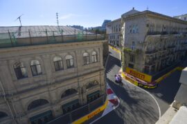 Sergio Perez, Racing Point RP19 during the 2019 Azerbaijan GP at Baku City Circuit on April 28, 2019 in Baku City Circuit, Azerbaijan. (Photo by Jerry Andre / Sutton Images)