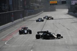 Romain Grosjean (Haas VF-19) leads Kimi Raikkonen (Alfa Romeo C38) 2019 Azerbaijan F1 GP