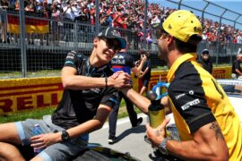 George Russell (GBR) Williams Racing with Daniel Ricciardo (AUS) Renault F1 Team on the drivers parade. Canadian Grand Prix, Sunday 9th June 2019. Montreal, Canada.