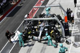 Lewis Hamilton, Mercedes AMG F1 W10, makes a pit stop during the Canadian GP at Circuit Gilles-Villeneuve on June 09, 2019 in Circuit Gilles-Villeneuve, Canada.