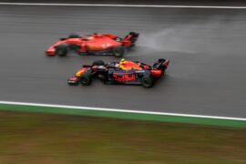Pierre Gasly (10) Red Bull RB15 and Sebastian Vettel (5) Ferrari SF90 on track during the F1 Grand Prix of Germany at Hockenheimring on July 28, 2019 (Photo by Dan Mullan/Getty Images)