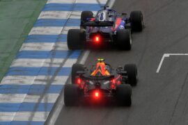 Daniil Kvyat driving the (26) Toro Rosso STR14 Honda leads Pierre Gasly (10) Red Bull RB15 on track during the F1 Grand Prix of Germany at Hockenheimring on July 28, 2019 (Photo by Dan Mullan/Getty Images)