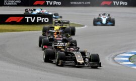 Romain Gosjean leads the midfield in the Haas VF-19 on the Hockenheimring during the 2019 German F1 GP