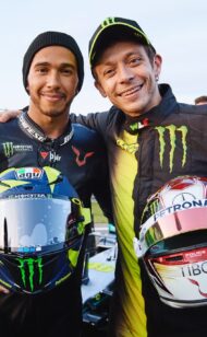 Rossi & Hamilton drive-swap at Valencia circuit