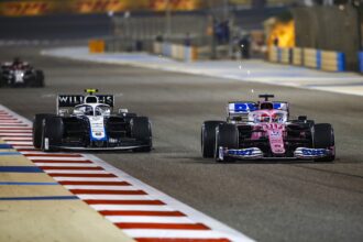 Sergio Perez, Racing Point RP20, leads Nicholas Latifi, Williams FW43
