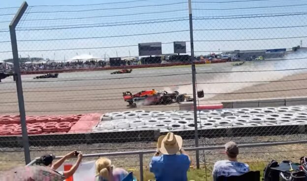 Fan footage of Verstappen's crash outside of Copse corner 1 Fan footage of Verstappen's crash outside of Copse corner