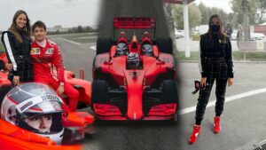 Leclerc giving his girlfriend Charlotte Siné the F1 experience