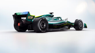 The Aston Martin AMR22 back left view