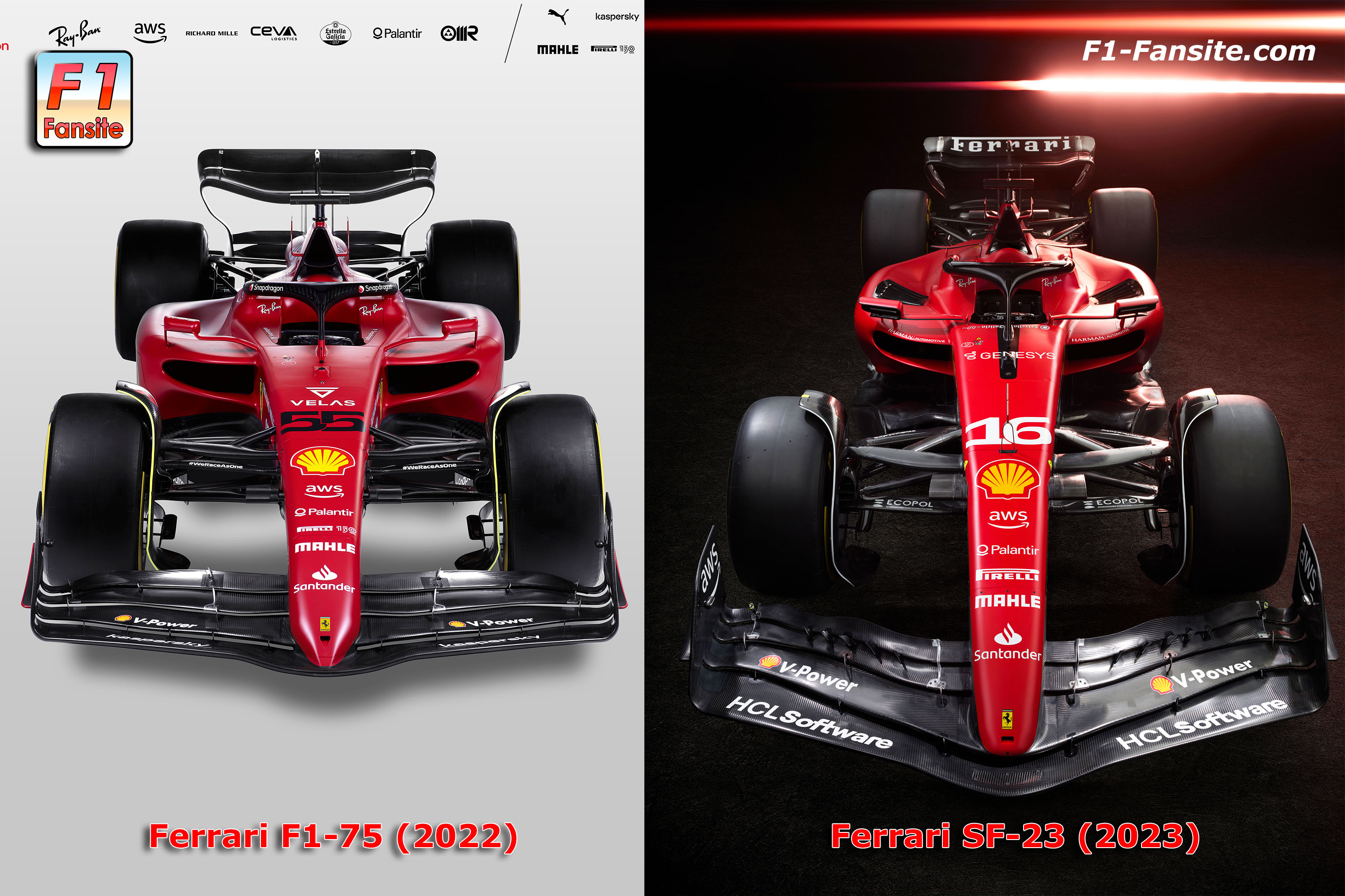 Side by side Compare The 2023 Ferrari SF 23 And 2022 F1 75