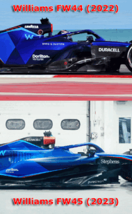 Williams FW2023 del 45 F1 foto di lancio dell'auto