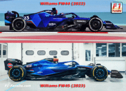 Side view comparison Williams FW44 VS FW45