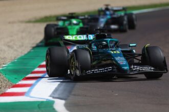 IMOLA, ITALY - MAY 18: Lance Stroll of Canada driving the (18) Aston Martin F1 Team AMR25 Mercedes leads Nico Hulkenberg of Germany driving the (27) Kick Sauber C45 Ferrari on track during the F1 Grand Prix of Emilia-Romagna at Autodromo Internazionale Enzo e Dino Ferrari on May 18, 2025 in Imola, Italy. (Photo by Peter Fox/LAT Images)
2215717223
Color Image, Horizontal, sport, motorsport, formula one racing